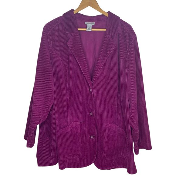 Catherines Womens 1X Fuchsia Corduroy Jacket With Pockets & Elbow Patches - Picture 1 of 11